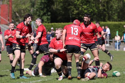 250426 - Blaina v Bedlinog - Admiral National League 1 East - Cobi Edwards of Blaina RFC scores a try in 1st half 