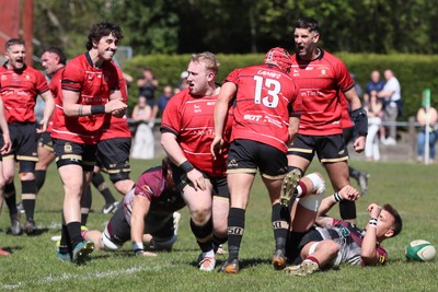250426 - Blaina v Bedlinog - Admiral National League 1 East - Cobi Edwards of Blaina RFC scores a try in 1st half 
