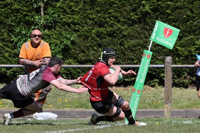 250426 - Blaina v Bedlinog - Admiral National League 1 East - Ben Cooper of Blaina RFC scores a try in 1st half 
