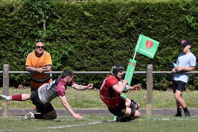 250426 - Blaina v Bedlinog - Admiral National League 1 East - Ben Cooper of Blaina RFC scores a try in 1st half 