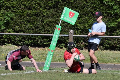 250426 - Blaina v Bedlinog - Admiral National League 1 East - Ben Cooper of Blaina RFC scores a try in 1st half 
