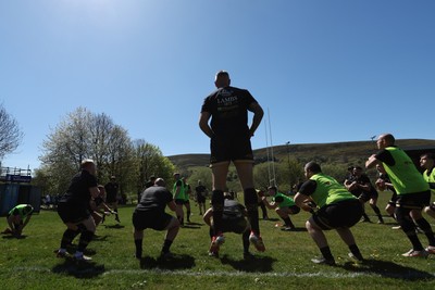 250426 - Blaina v Bedlinog - Admiral National League 1 East - Blaina players warm up before game