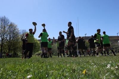 250426 - Blaina v Bedlinog - Admiral National League 1 East - Blaina players warm up before game