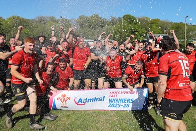 250426 - Blaina v Bedlinog - Admiral National League 1 East - Blaina RFC players celebrate after winning the league