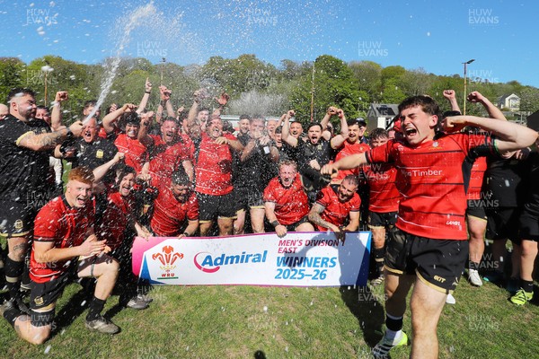 250426 - Blaina v Bedlinog - Admiral National League 1 East - Blaina RFC players celebrate winning the league 