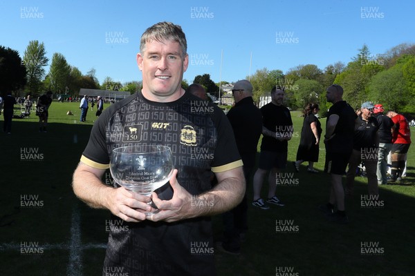 250426 - Blaina v Bedlinog - Admiral National League 1 East - Blaina RFC captain Michael John with trophy after winning the league