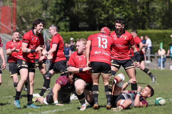 250426 - Blaina v Bedlinog - Admiral National League 1 East - Cobi Edwards of Blaina RFC scores a try in 1st half 