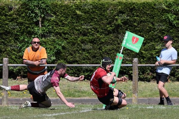 250426 - Blaina v Bedlinog - Admiral National League 1 East - Ben Cooper of Blaina RFC scores a try in 1st half 
