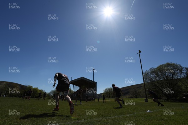 250426 - Blaina v Bedlinog - Admiral National League 1 East - Bedlinog players warm up before game