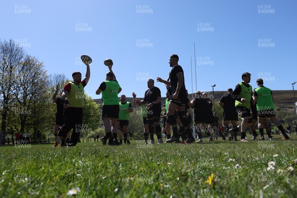 250426 - Blaina v Bedlinog - Admiral National League 1 East - Blaina players warm up before game