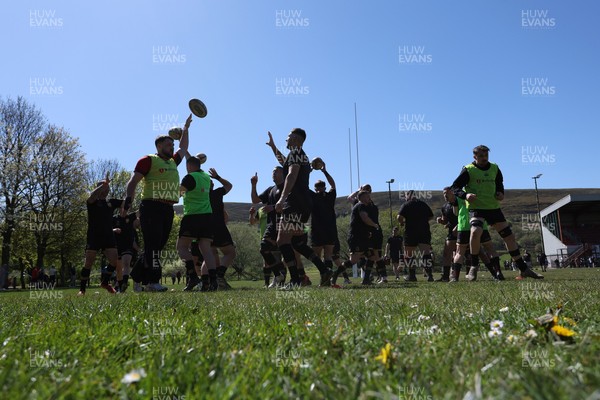 250426 - Blaina v Bedlinog - Admiral National League 1 East - Blaina players warm up before game
