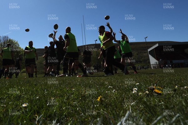 250426 - Blaina v Bedlinog - Admiral National League 1 East - Blaina players warm up before game