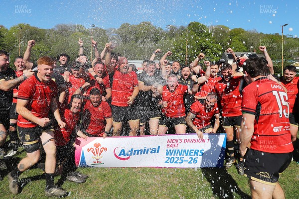 250426 - Blaina v Bedlinog - Admiral National League 1 East - Blaina RFC players celebrate after winning the league