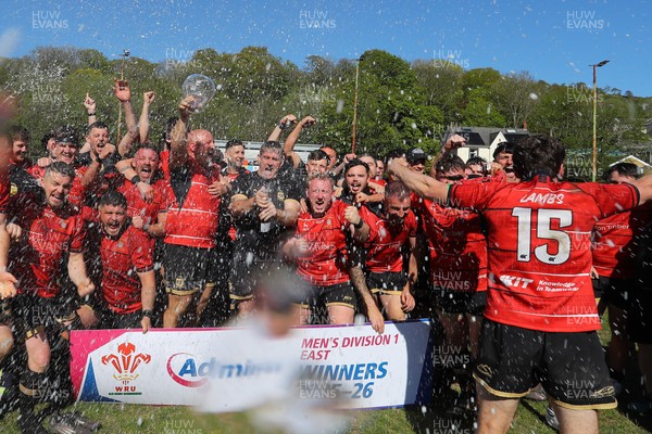 250426 - Blaina v Bedlinog - Admiral National League 1 East - Blaina RFC players celebrate after winning the league