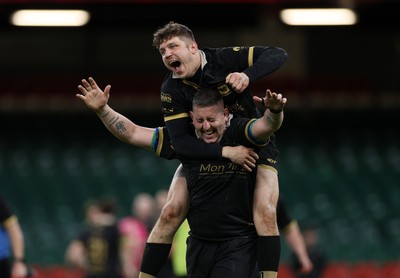120426 - Blaina v Abercrave - Mens Division One Cup Final - Adam Lane of Blaina celebrates the victory