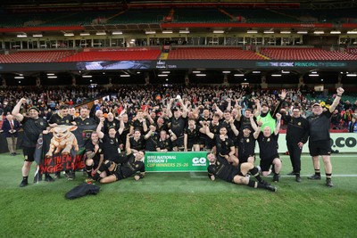 120426 - Blaina v Abercrave - Mens Division One Cup Final - Michael John lifts the trophy alongside team mates