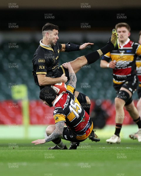 120426 - Blaina v Abercrave - Mens Division One Cup Final - Richard Powell of Blaina is tackled by Steffan Castle