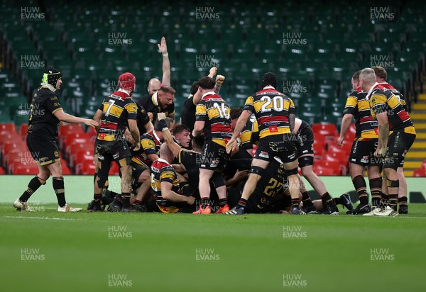 120426 - Blaina v Abercrave - Mens Division One Cup Final - Blaina celebrate scoring the game winning try