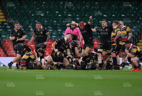 120426 - Blaina v Abercrave - Mens Division One Cup Final - Blaina celebrate scoring the game winning try