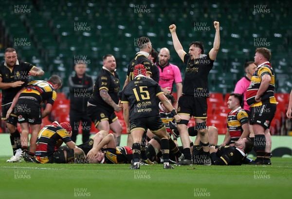 120426 - Blaina v Abercrave - Mens Division One Cup Final - Blaina celebrate scoring the game winning try