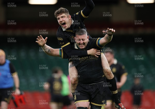 120426 - Blaina v Abercrave - Mens Division One Cup Final - Adam Lane of Blaina celebrates the victory