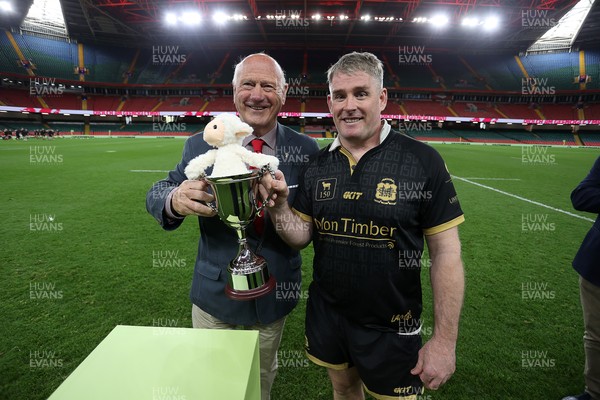 120426 - Blaina v Abercrave - Mens Division One Cup Final - Michael John is presented the trophy by WRU president Terry Cobner