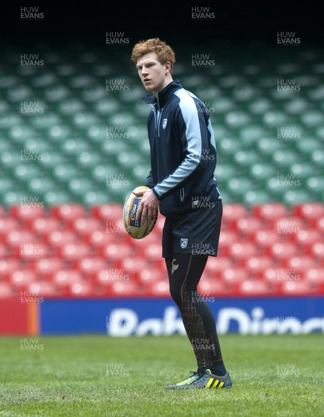 290313 - Blues Training - Captains Run - Rhys Patchell pictured at the Blues captains run