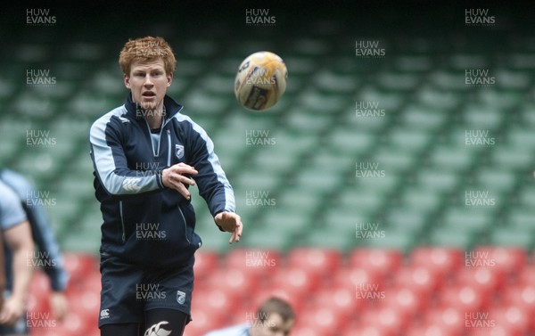 290313 - Blues Training - Captains Run -Rhys Patchell pictured at the Blues captains run