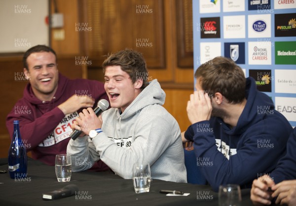 241012 -  Cardiff Blues - Meet the Players -  Members of the Cardiff Blues Supporters club ask players questions during a question and answer session Pictured is Harry Robinson 