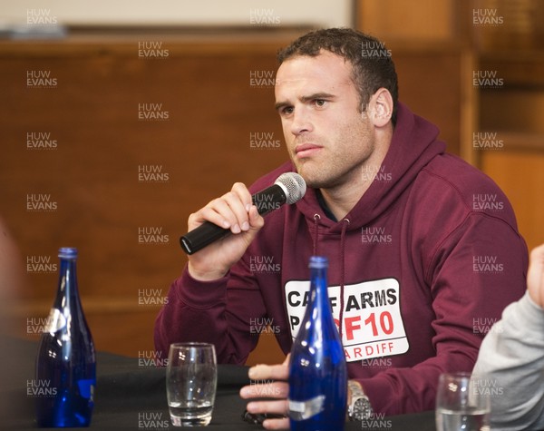 241012 -  Cardiff Blues - Meet the Players -  Members of the Cardiff Blues Supporters club ask players questions during a question and answer session Pictured is Jamie Roberts 