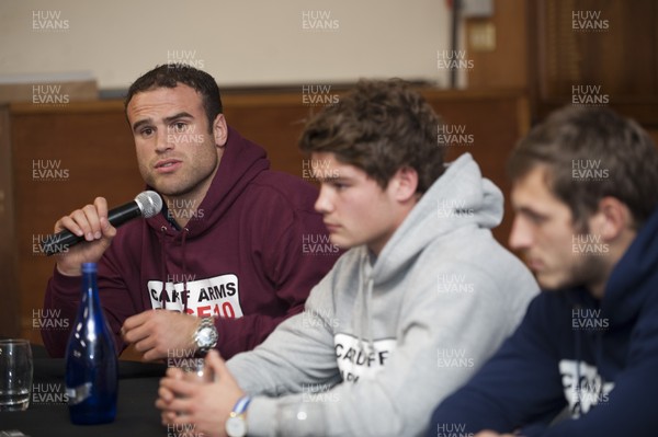 241012 -  Cardiff Blues - Meet the Players -  Members of the Cardiff Blues Supporters club ask players questions during a question and answer session Pictured is Jamie Roberts 