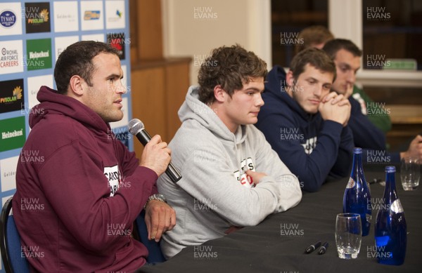 241012 -  Cardiff Blues - Meet the Players -  Members of the Cardiff Blues Supporters club ask players questions during a question and answer session Pictured is Jamie Roberts 