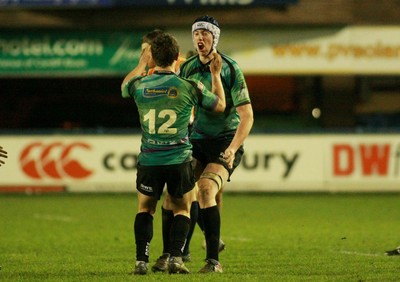 290212 Cardiff Blues South U16 v Ospreys U16 - Regional Age Grade Competition Final -Ospreys' Adam Beard celebrates with Joe Thomas(12) at the final whistle