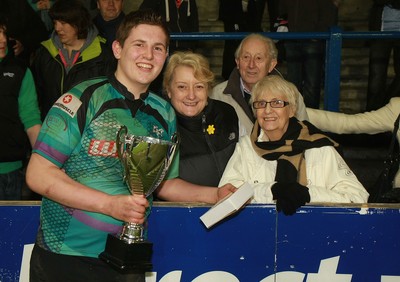 290212 Cardiff Blues South U16 v Ospreys U16 - Regional Age Grade Competition Final -Ospreys' Michaell Evans celebrates with his family