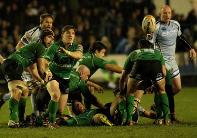 100212 Cardiff Blues v Connacht - RaboDirect PRO 12 -Connacht's Paul O'Donohoe gets the ball away 