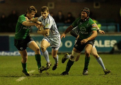 100212 Cardiff Blues v Connacht - RaboDirect PRO 12 -Blues' Ben Blair hands off Connacht's Naill O'Connor