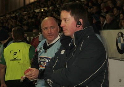 100212 Cardiff Blues v Connacht - RaboDirect PRO 12 -Blues' physio Tim Atter(L) prepares for the match with performance co-ordinator Trystan Bevan  