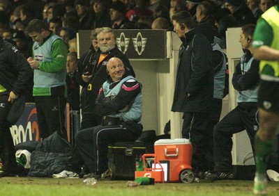 100212 Cardiff Blues v Connacht - RaboDirect PRO 12 -Blues' physio Tim Atter(C) looks on during his final match with The Cardiff Blues