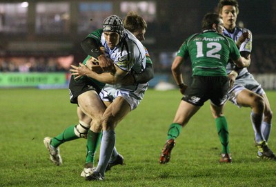 100212 - Cardiff Blues v Connacht, Cardiff Arms Park, RaboDirect PRO12 - Blues Tom James takes on Connacht's Kyle Tonetti 