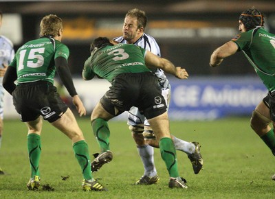 100212 - Cardiff Blues v Connacht, Cardiff Arms Park, RaboDirect PRO12 - Blues Xavier Rush takes on Connacht's Ronan Loughney 