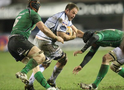 100212 - Cardiff Blues v Connacht, Cardiff Arms Park, RaboDirect PRO12 - Blues Xavier Rush takes on the Connacht defence