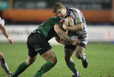 100212 - Cardiff Blues v Connacht, Cardiff Arms Park, RaboDirect PRO12 - Blues Richard Mustoe is tackled