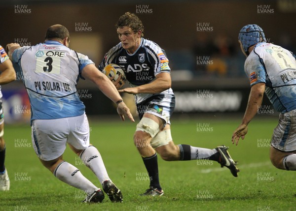 061012 Cardiff Blues v GlasgowBlues' Rory Watts-Jones takes on Michael Cusack of Glasgow