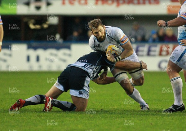 061012 Cardiff Blues v Glasgow Warriors - RaboDirect PRO 12 -Glasgow's Josh Barclay is tackled by Blues' Rhys Williams