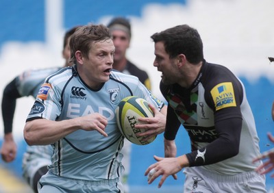 05.02.12 Cardiff Blues v Harlequins - LV=Cup -.Blues' Ben Blair cuts inside Harlequins' Karl Dickson .