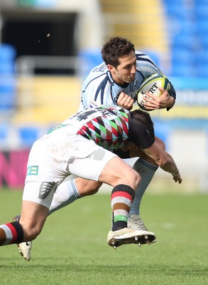 05.02.12 - Cardiff Blues v Harlequins, LV= Cup -.Blues Gavin Henson takes on Harlequins Seb Stegmann .