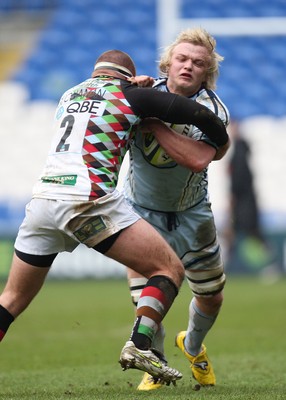 05.02.12 - Cardiff Blues v Harlequins, LV= Cup -.Blues Luke Hamilton drives into Harlequins Rob Buchanan  .