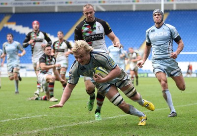 05.02.12 - Cardiff Blues v Harlequins, LV= Cup -.Blues Luke Hamilton dives in to score try.