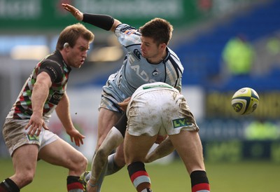 05.02.12 - Cardiff Blues v Harlequins, LV= Cup -.Blues Ceri Sweeney loses the ball as Harlequins Rory Clegg  tackles.