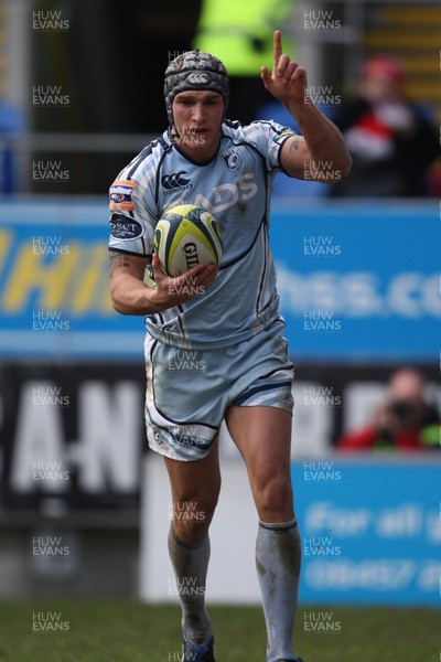 05.02.12 - Cardiff Blues v Harlequins, LV= Cup -.Blues Tom James scores his third try.